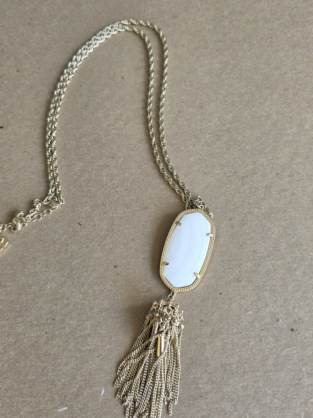 Kendra Scott Rayne Necklace White Gold Tassel Pendant Necklace